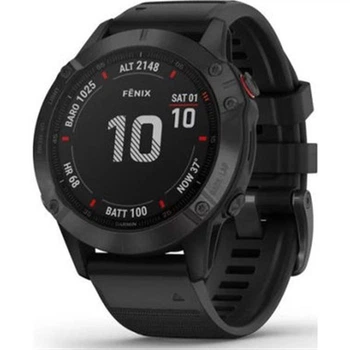 Смарт-часы Garmin Fenix 6 Pro Sapphire Black with Black Band (010-02158-02); 1.3" (260x260) MIP / 32 ГБ встроенной / Bluetooth / Wi-Fi, GPS, GLONASS, Galileo, NFC / до 14 дней / 10 ATM / 47 х 47 х 14.7 мм, 83 г / черный