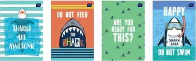 Набір зошитів учнівських Interdruk Premium Shark 8 шт (по 2 кожного дизайну) А5+ в лінію 12 аркушів (270245-8)
