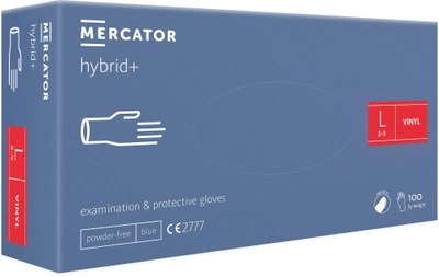 Рукавички вінілові Mercator® hybrid+ нестерильні неприпудрені блакитні L (6736061)