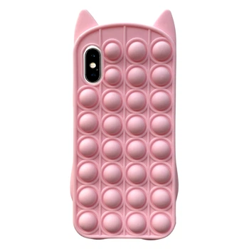 Чохол силіконовий для iPhone X / XS рожевий кіт з функцією антистрес Pop it Без бренду