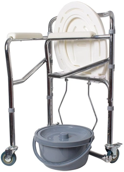 Кресло-стул Ridni KJT705 с санитарным оснащением регулируемое по высоте на колесах складное (RD-CARE-T04)