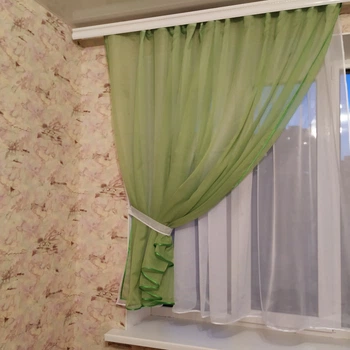 Занавески шифоновые для зала гостинной спальни, занавески на ламбрекенах для гостинной Салатовая (KU-139-8)