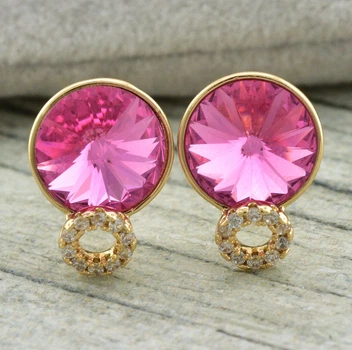 Сережки Xuping з кристалами Swarovski 83017 розмір 12х9 мм колір рожевий позолота 18К