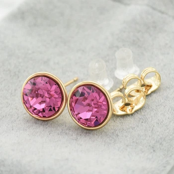 Сережки Xuping з кристалами Swarovski 2140018КV1 розмір 10х10 мм колір рожевий позолота 18К