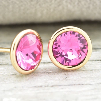 Сережки Xuping з кристалами Swarovski 83084 розмір 6х6 мм колір рожевий позолота 18К