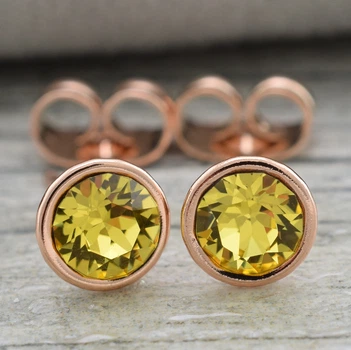 Сережки Xuping з кристалами Swarovski 83112 розмір 7х7 мм колір жовтий позолота РО