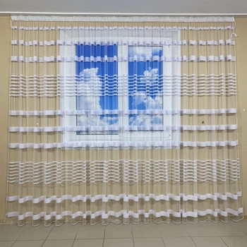 Тюль TG Home фатиновый Белый в полоску 300*270
