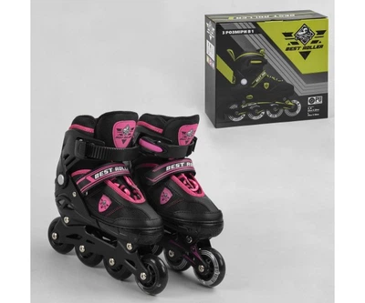 Раздвижные роликовые коньки (Ролики) Best Roller 20233 (размер 31-34, S) колеса PU, светящееся, Черно-розовые