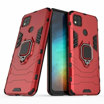 Чохол Fiji Ring для Xiaomi Redmi 9C броньований бампер з кільцем червоний
