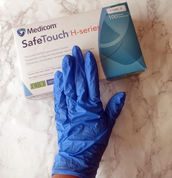 Перчатки нитриловые Medicom SoftTouch голубые синие одноразовые смотровые размер L