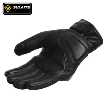 Мотоперчатки кожаные сенсорные с карбоновой защитой SULAITE ( мотоперчатки из натуральной кожи и сенсорными пальцами для мотоцикла, для чоппера, для эндуро) L Черные SLT1103-1