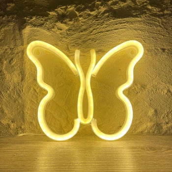 Настінний декоративний неоновий світильник-нічник Butterfly Neon Decoration Lamp Метелик (23х20 см) - Жовтий