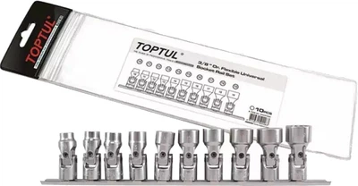 Набор головок Toptul 12 граней с карданом 3/8" 10-19 мм (на планке) 10 предметов (GAAG1004)