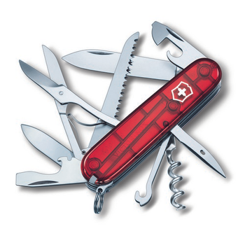 Складной нож Victorinox HUNTSMAN 91мм/15функ/крас.прозр /штоп/ножн/пила/крюк Vx13713.T