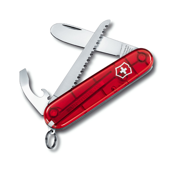 Складной нож Victorinox MY FIRST 84мм/2сл/9функ/крас.прозр /пила + цепоч. 4.1815 + шнур. 4.1879 Vx02373.T