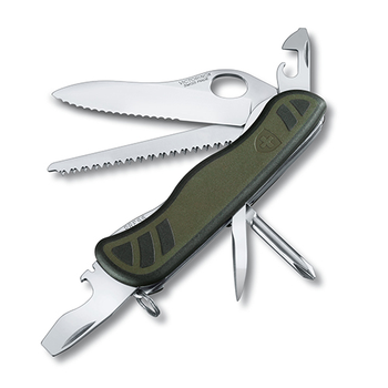 Складной нож Victorinox SWISS SOLDIER'S KNIFE 111мм/10функ/зел-черн.мат /одноруч/волн/lock/отверт/пила (блистер) Vx08461.MWCHB1