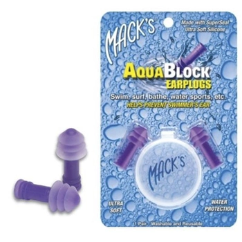 Силіконові беруші Mack's AquaBlock (захист від води) з контейнером, фіолетові