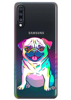 Прозрачный силиконовый чехол iSwag для Samsung Galaxy A70 Мопс (M6568)