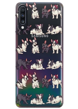 Прозрачный силиконовый чехол iSwag для Samsung Galaxy A70 Маленькие бульдоги (M6564)