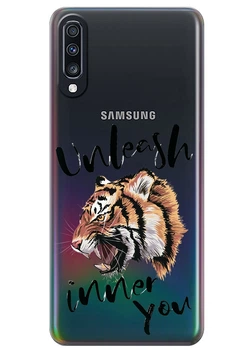 Прозрачный силиконовый чехол iSwag для Samsung Galaxy A70 Тигр (M6582)