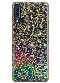 Прозрачный силиконовый чехол iSwag для Samsung Galaxy A70 Золотая мандала (M6547)