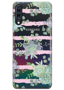 Прозрачный силиконовый чехол iSwag для Samsung Galaxy A70 Суккуленты (M6581)