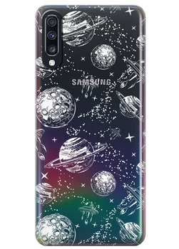 Прозрачный силиконовый чехол iSwag для Samsung Galaxy A70 Космос (M6555)