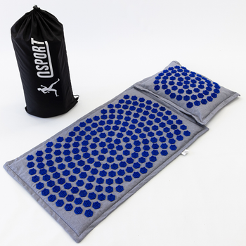Масажний килимок Аплікатор Кузнєцова + масажна подушка масажер для шиї OSPORT Lotus Mat Eco (apl-020) Сіро-синій