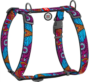 Шлея для собак Collar анатомічна H-подібна WAUDOG Nylon з QR-паспортом, пластиковий фастекс, L, Ш 25 мм, А 50-90, В 60-100 малюнок "Літо" (5575)