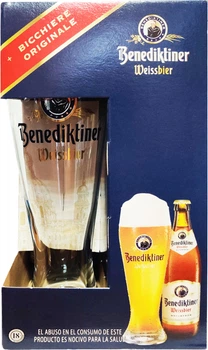 Подарунковий набір пива Benediktiner Weissbier світле нефільтроване 5.4% 0.5 л х 3 шт + келих (4052197000468)