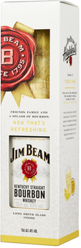 Віскі бурбон Jim Beam White 0.7 л 40% + стакан Хайболл (5060045591784)