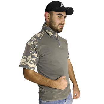 Тактическая футболка с коротким рукавом Lesko A416 Camouflage ACU XXL мужская на змейке камуфляжная (SKU_4251-12416)