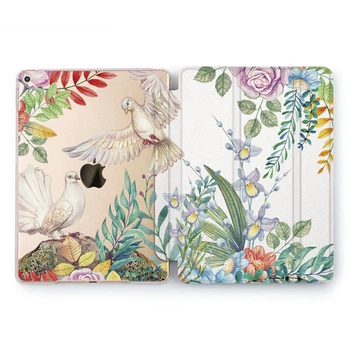 Чехол книжка, обложка для Apple iPad (Тропическая флора, голуби) модели 9.7 2/3/4 эпл айпад 2011 2012