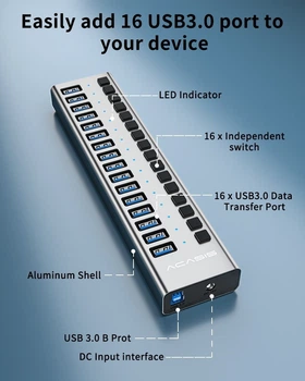 Acasis хаб - концентратор USB 3,0 профессиональный на 16 портов с