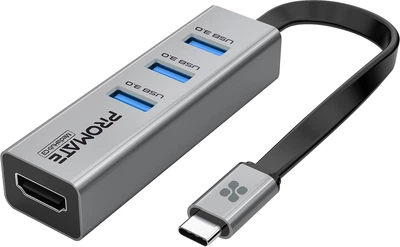 USB-C хаб 4-в-1 Promate MediaHub-C3 HDMI/3xUSB 3.0 Grey (mediahub-c3.grey)