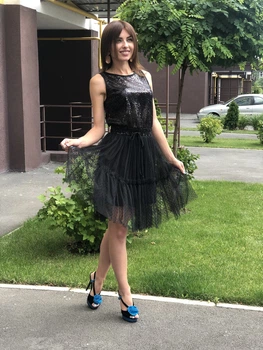Жіноча сукня з сітки та паєтки Poliit 8610 чорний 38