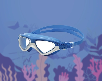 Набор для плавания для, очки-полумаска/костюм/тканевая шапочка/сумка для вещей в бассейн, синий с белым цвет NG-04 №2