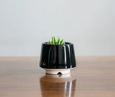 Керамический горшок для суккулентов Mini Plant маленького размера 6,3х6,4см Трапеция Черный