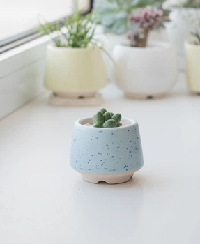 Керамический горшок для кактусов Mini Plant размер XS 4,9х5,2см Трапеция Голубой в крапинку