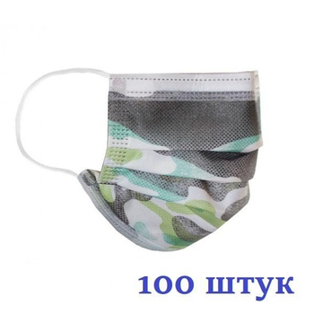 Маски медицинские НЗМ Детские трехслойные не стерильные Камуфляж с мельтблауном Украина высокое качество 100 шт