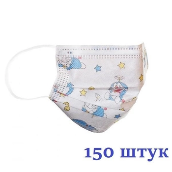 Маски медицинские НЗМ Детские трехслойные не стерильные Котик с мельтблауном Украина высокое качество 150 шт