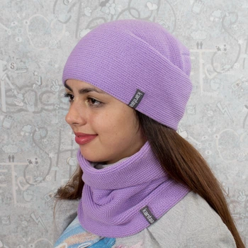 Комплект жіноча в'язана шапка з снудом КАНТА Fashion Hat на флісі 50-60 Бузок (OC-475)