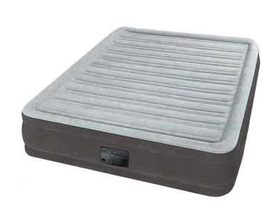 Полутороспальная надувная кровать для дома Intex Comfort-Plush со встроенным электронасосом и подушками Серая 137x191x33 см (IP-172823)