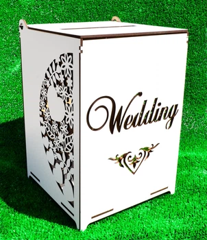 Свадебная Коробка для Денег "Wedding", Белый Сундук Копилка на Свадьбу 26х18см ЛДВП