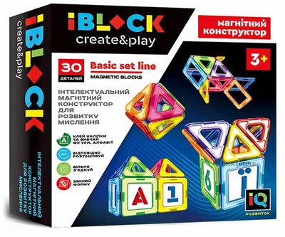 Детский магнитный конструктор IBLOCK 30 деталей инструкция, наклейки с буквами алфавита 225150268
