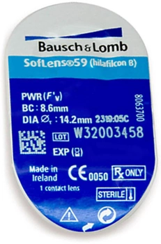 Контактные линзы Bausch&Lomb SofLens59 BC=8.6 DIA=14.2 PWR=-3.50 1 линза