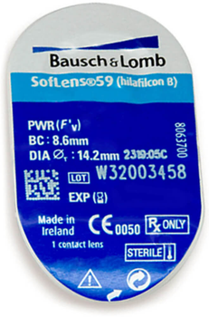 Контактные линзы Bausch&Lomb SofLens59 BC=8.6 DIA=14.2 PWR=-1.75 1 линза