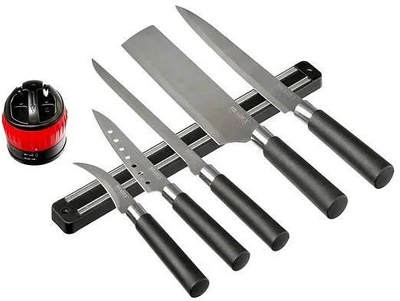Набор ножей Supretto с точилкой и магнитным держателем 5 шт Черный (7093-0001)