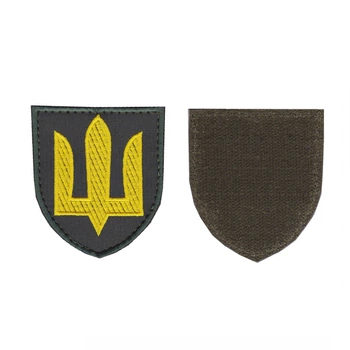 Шеврон патч на липучці тризуб жовтий на оливковому фоні, 8см*7 см, Світлана-К