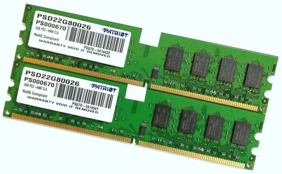 Пара оперативной памяти Patriot DDR2 4Gb (2Gb+2Gb) 800MHz PC2 6400U 2R8 CL6 (PSD22G80026) Б/У